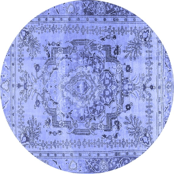 Ahgly Company Machine Washable Indoor Round Persian Blue Traditional Area Rugs, 3' Round