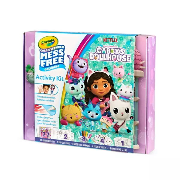 Crayola Color Wonder Gabbys Dollhouse Mess-Free Activity Kit - 27 Coloring Pages, 8 Markers, Stickers & Pop-Outs