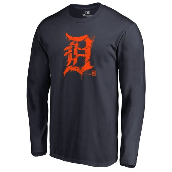 Men's Navy Detroit Tigers Splatter Logo Long Sleeve T-Shirt