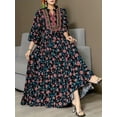 thumbnail image 2 of MORTTIC Women's Bohemian Floral Print Maxi Dress V-Neck Embroidered Long Sleeve Party Dress, S, 2 of 5