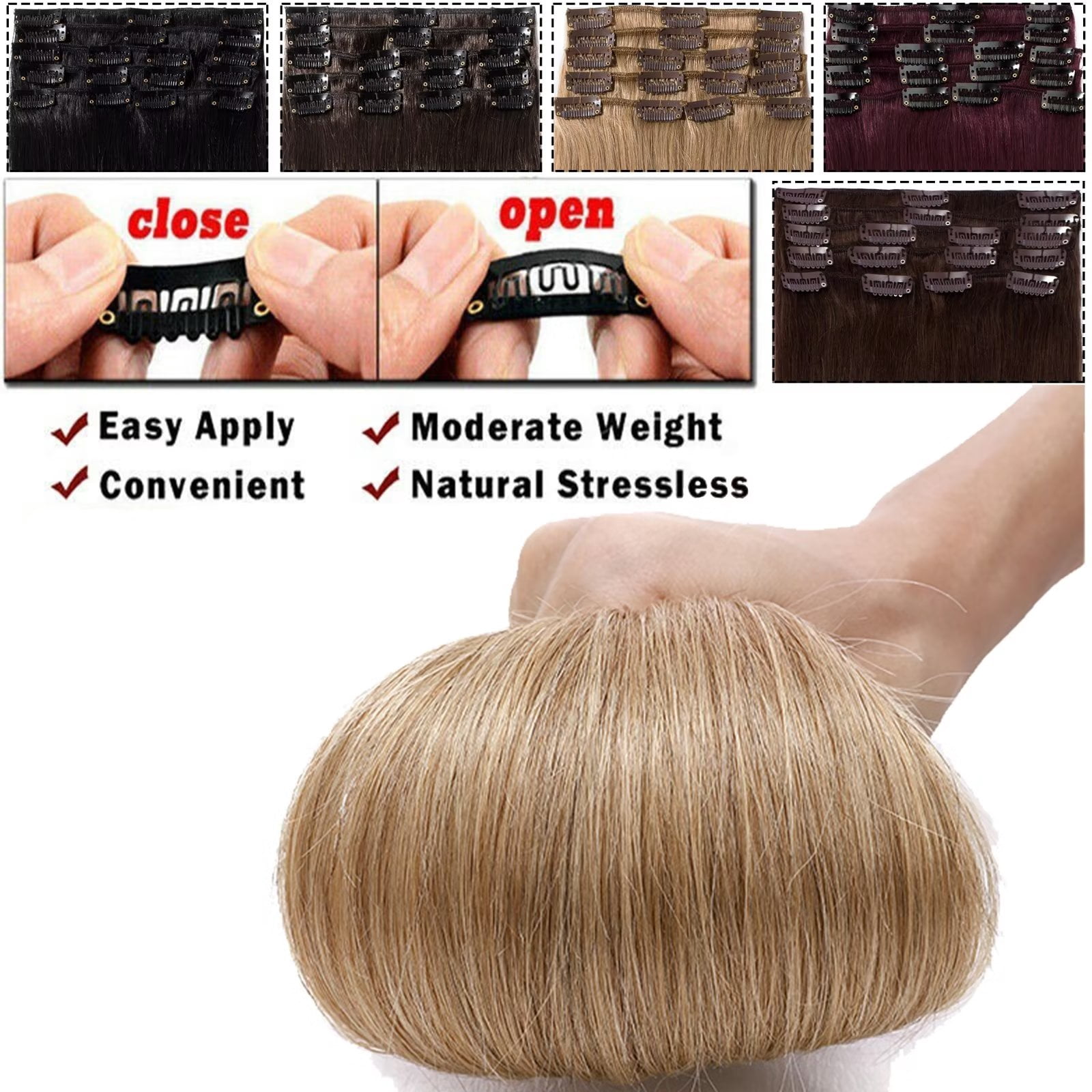 MY-LADY 8Pcs 18Clips Clip in Hair Extensions Human Hair for Women Double Weft Brazilian Remy Straight Human Hair Clip in Hairpiece 14inch #27 Dark Blonde