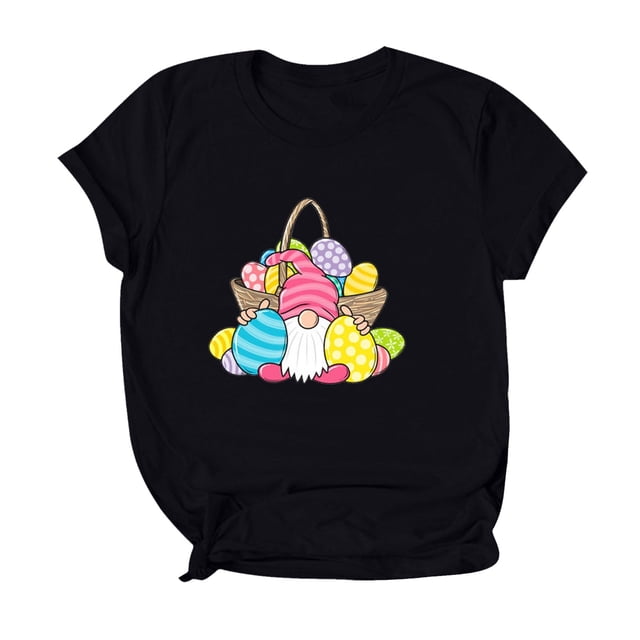 Birdeem Blouse Mode Femme Imprimé Gobelin de Pâques Col Rond Manches Courtes Ample