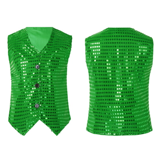 YONGHS Kids Boys Girls Sparkly Sequins Vest Crop Top Hip Hop Jazz Modern Dance Jacket Waistcoat