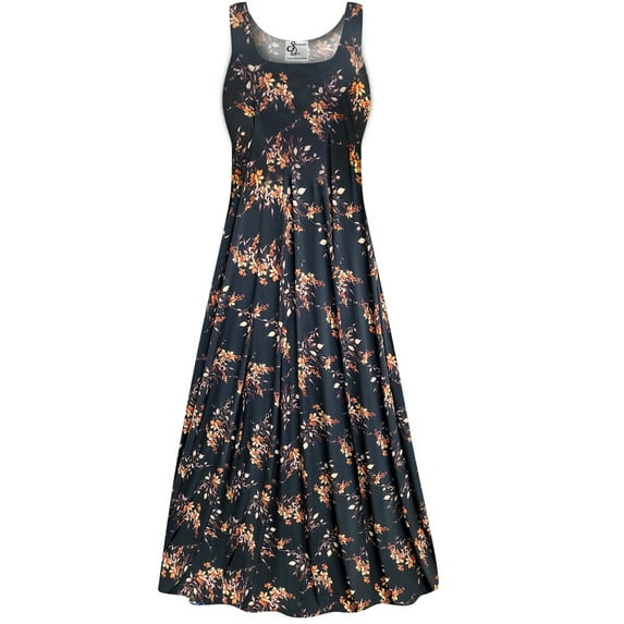 Medium Extra Tall Womens Dress Autumn Nostalgia Floral Dressed Up Sleeveless Square Neck Princess Cut