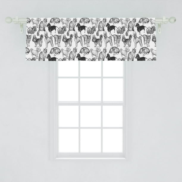 Dog and Cat Window Valance, Monochrome Design of Various Animal Breeds