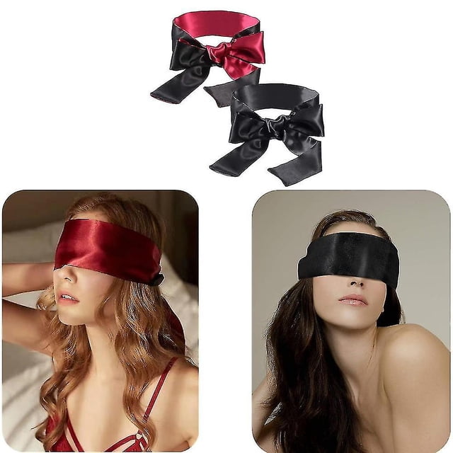 2 Pcs Satin Eye Mask Sleep Blindfold, 150cm/59inch Adjustable Satin Eyeshades Suitable For Adults Co
