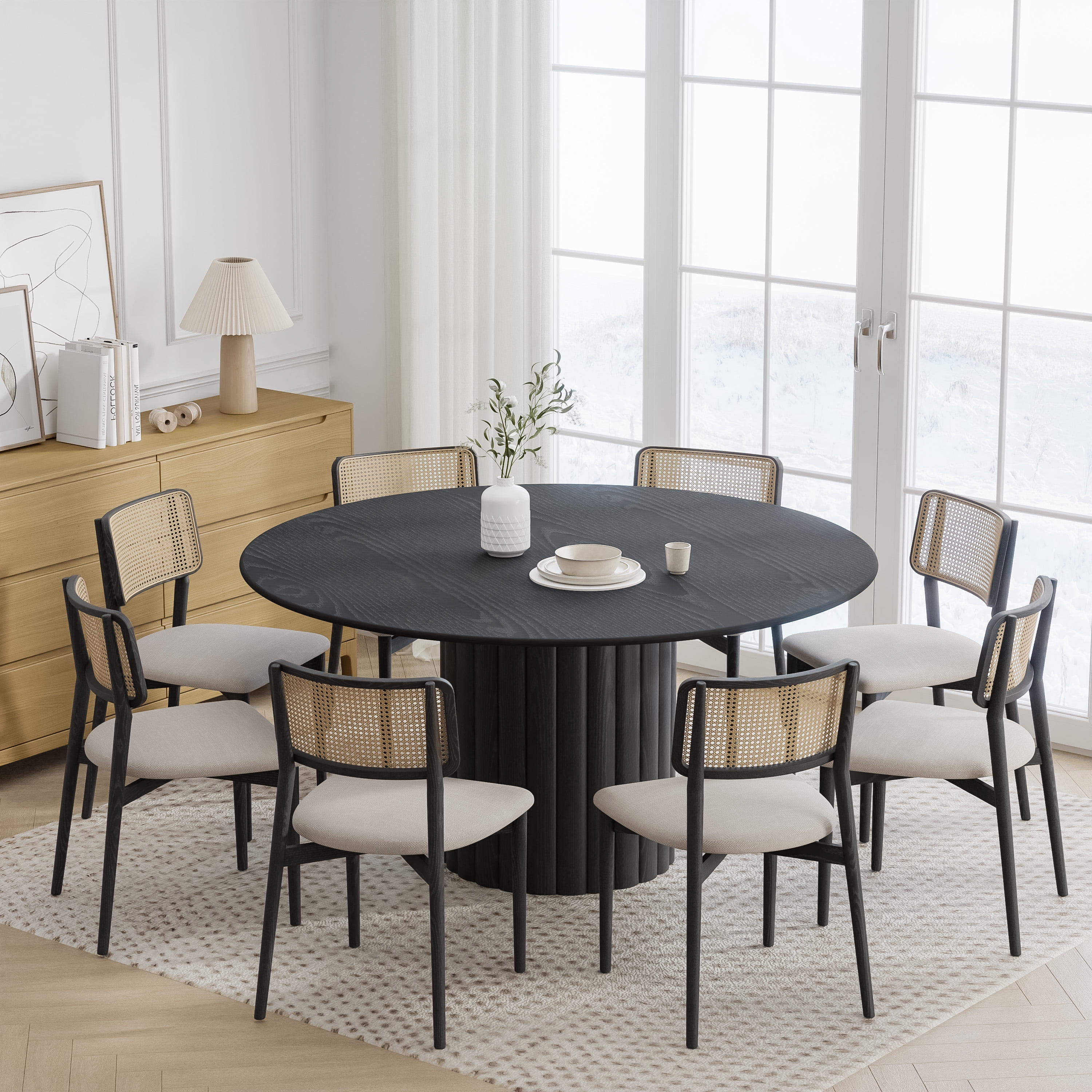 60 in. Soild Wood Black Dining Table Round Kitchen Table