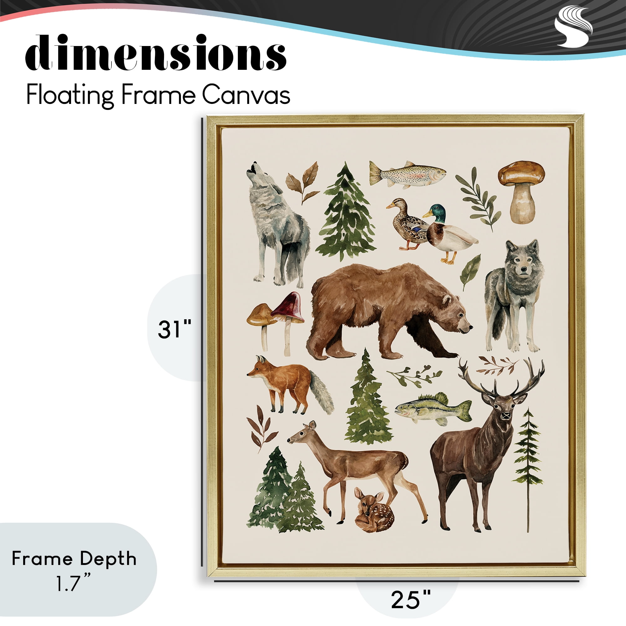 Stupell Industries The Wild Wood Animals Gold Framed Floater Canvas Wall Art, design by Bethany Sandoval