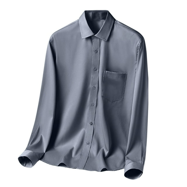 Men's Solid Color Long Sleeve Casual Business Shirt - Non Ironing Overalls