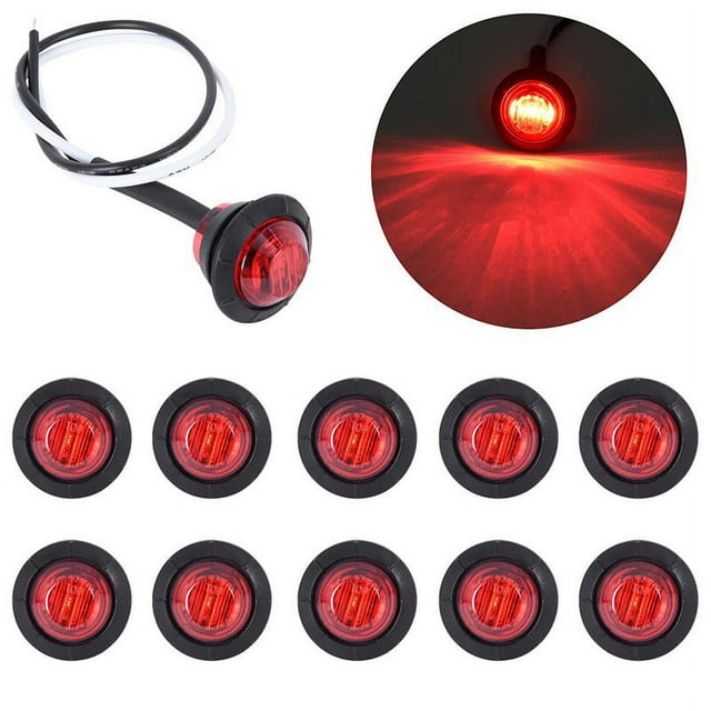 12V Voiture Camion Remorque Mini Rouge Rond LED Bouton Marqueurs Lampadaires 27x22mm Accessoires Métalliques pour Véhicules