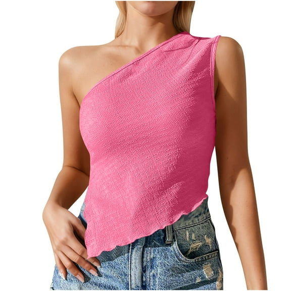 Hvot&aat Womens Sleeveless Off-shoulder Solid Color Tank Tops Going Out Tops Ruched Asymmetrical Sleeveless Shirts