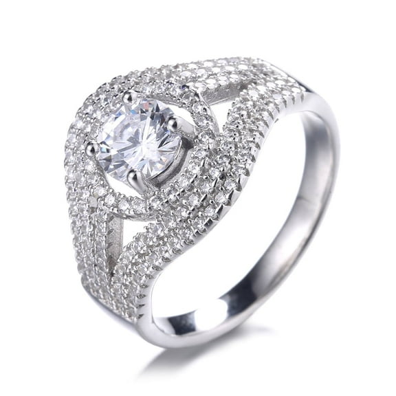 Silver-Tone 5 Row Halo Engagement Ring with crystals from Swarovski