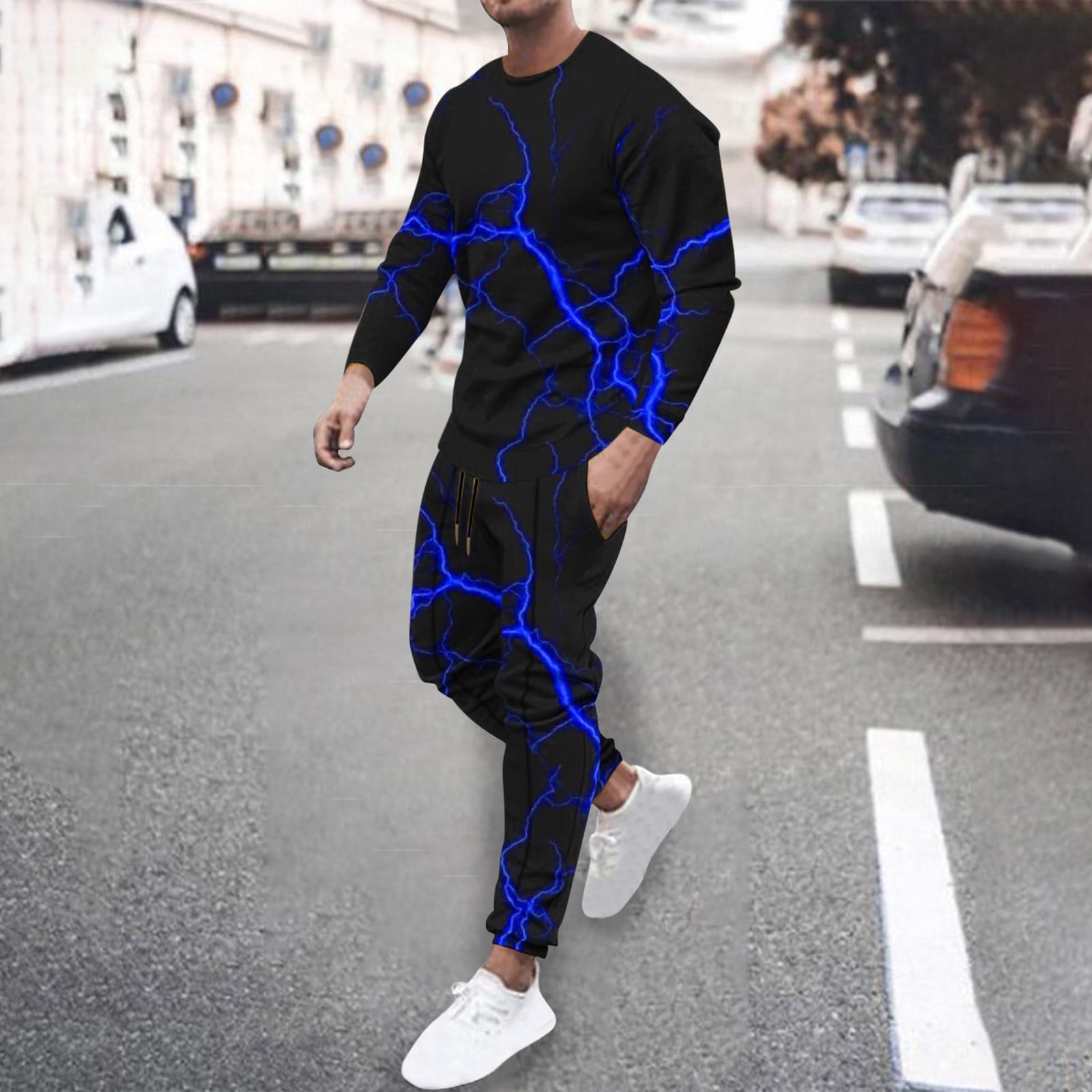 宅配 YABCSAZ Men's 2 Piece Outfits Long Sleeve Print Shirt and Clothing