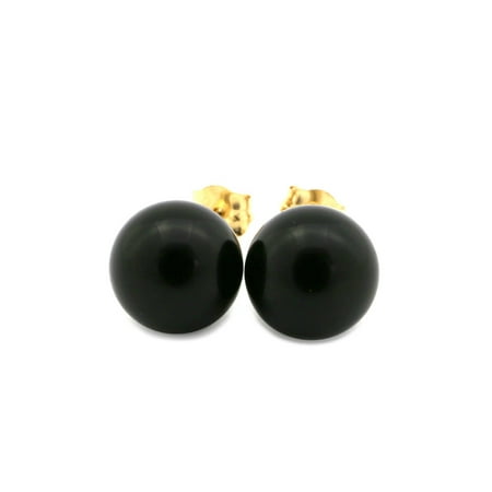 Gold Tone Onyx Earrings - 14k Yellow Gold 8mm Black Simulated Onyx Ball Stud Earrings