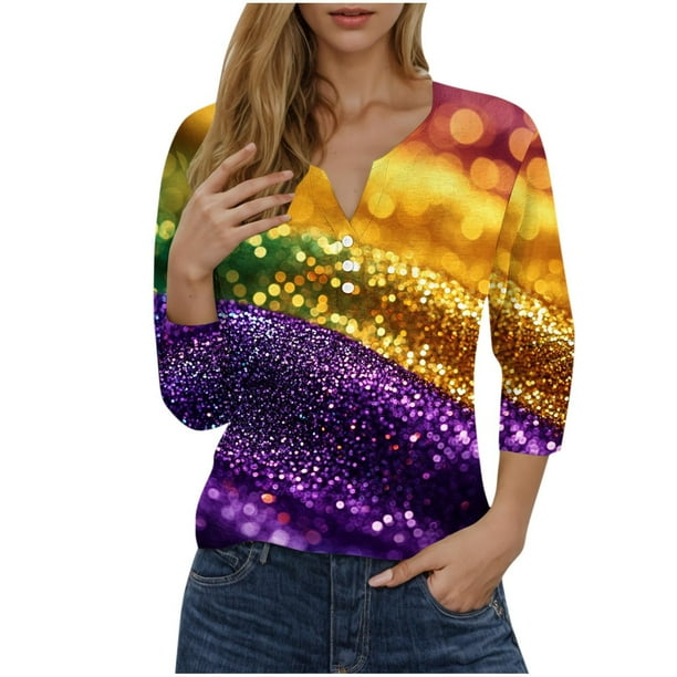 Camisetas de Manga Corta para las Mujeres, Estampado 3/4 Manga Cuello Redondo Superior, Moda Tela de Imitación Casual