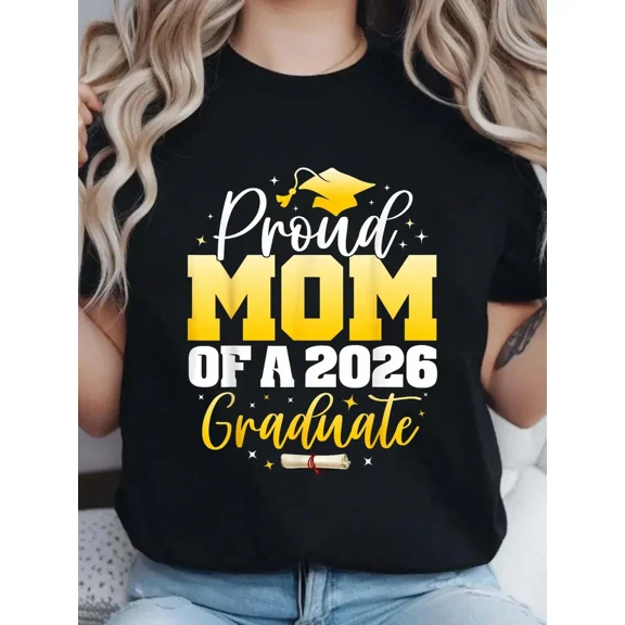 Proud Mom of a 2026 Graduate T-Shirt Retro Senior Class Celebration Graphic Tee Comfortable Mother Appreciation Apparel