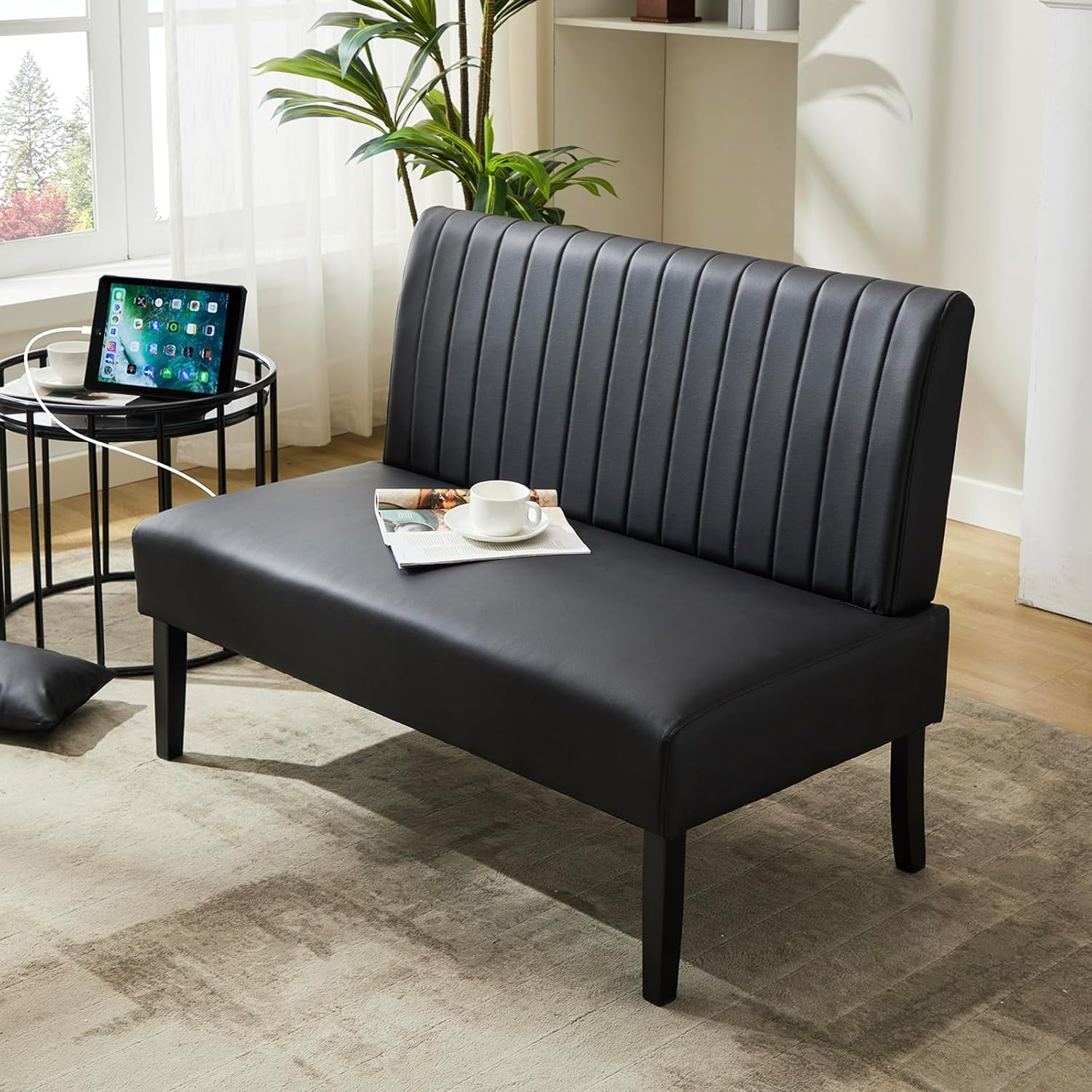 LAZZO 43" Mini Small Comfy Couch Armless Loveseat Sofa with USB Port, Black