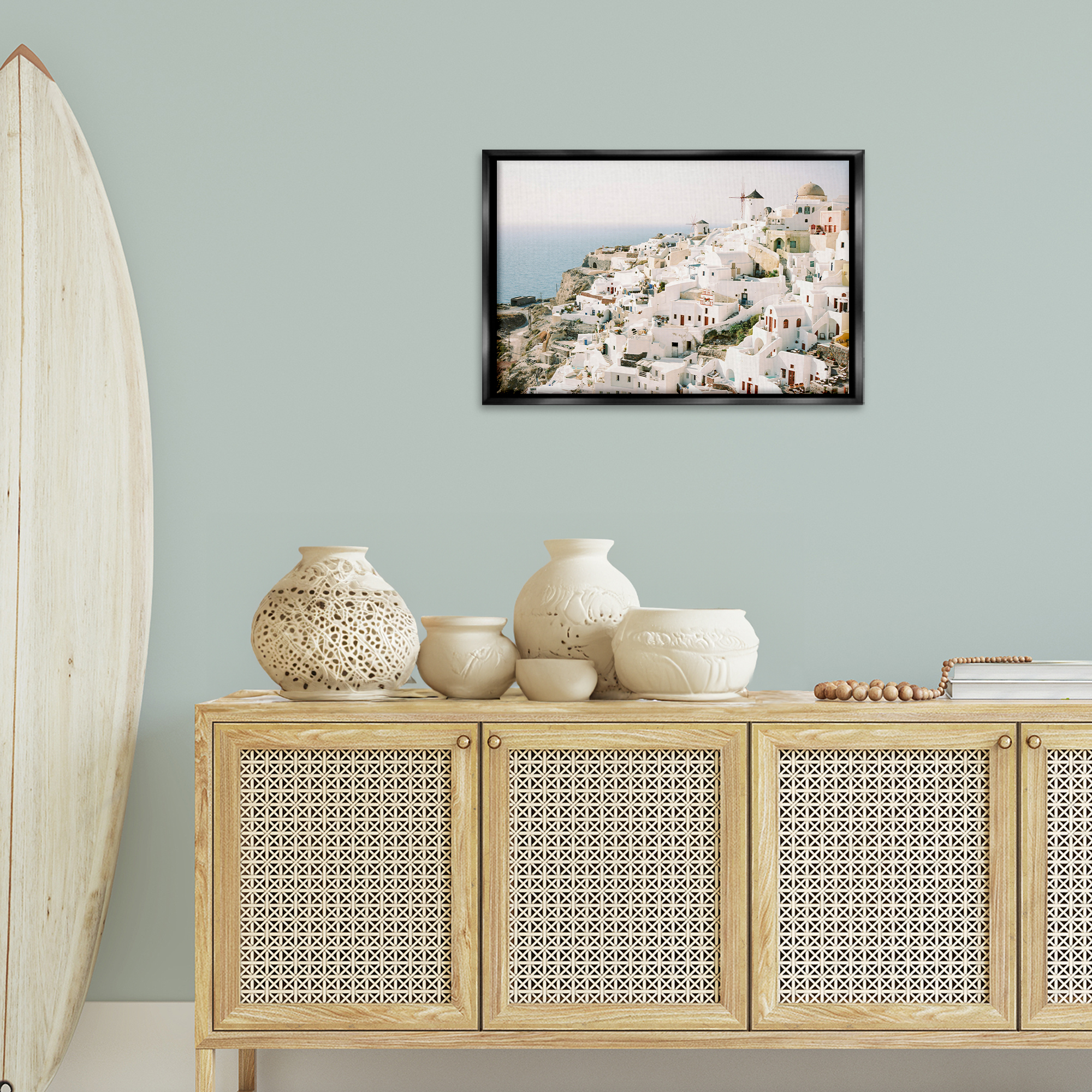 Stupell Industries European Seaside City Town & City Photography Black Floater Framed Canvas Art Print Wall Art, 25 x 17