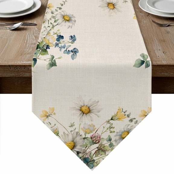 Table Runners 108 Inches Long, Flowers Eucalyptus Cotton Linen Kitchen Dining Coffee Table Runner for Party Home Decor, Vintage Country Botanical Floral Leaves Tabletop Dresser Scarves 13x108 Inch