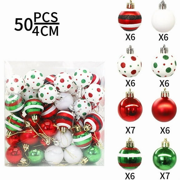 50 Pcs Christmas Mini Balls Glitter Polka Dot & Striped Ball Ornament Set 1.57 Inch Christmas Tree Hanging Decorations for Holiday Wedding Party DIY Craft Home Decor