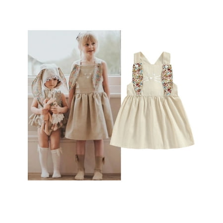 

Easter Toddler Newborn Baby Girl Dress Cute Floral Bunny Ear Rabbit A-line Suspender Dress Party Dresses For Girls