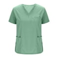 thumbnail image 3 of Summer Akafmk Scrub Sets for Womens Nursing Uniform Set,V-Neck Short Sleeve Scrub Tops and Wide-Leg Long Pants with Pockets Solid Color Women Sets Clothing Outfit, 3 of 3