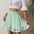 thumbnail image 4 of SWSMCLT Women's Pleated Short Skirt Cute Frilly Hem Tiered Mini Skirts Summer Textured High Waisted Casual Ruffle Fashion Elastic Waist Tulip Green Small, 4 of 4
