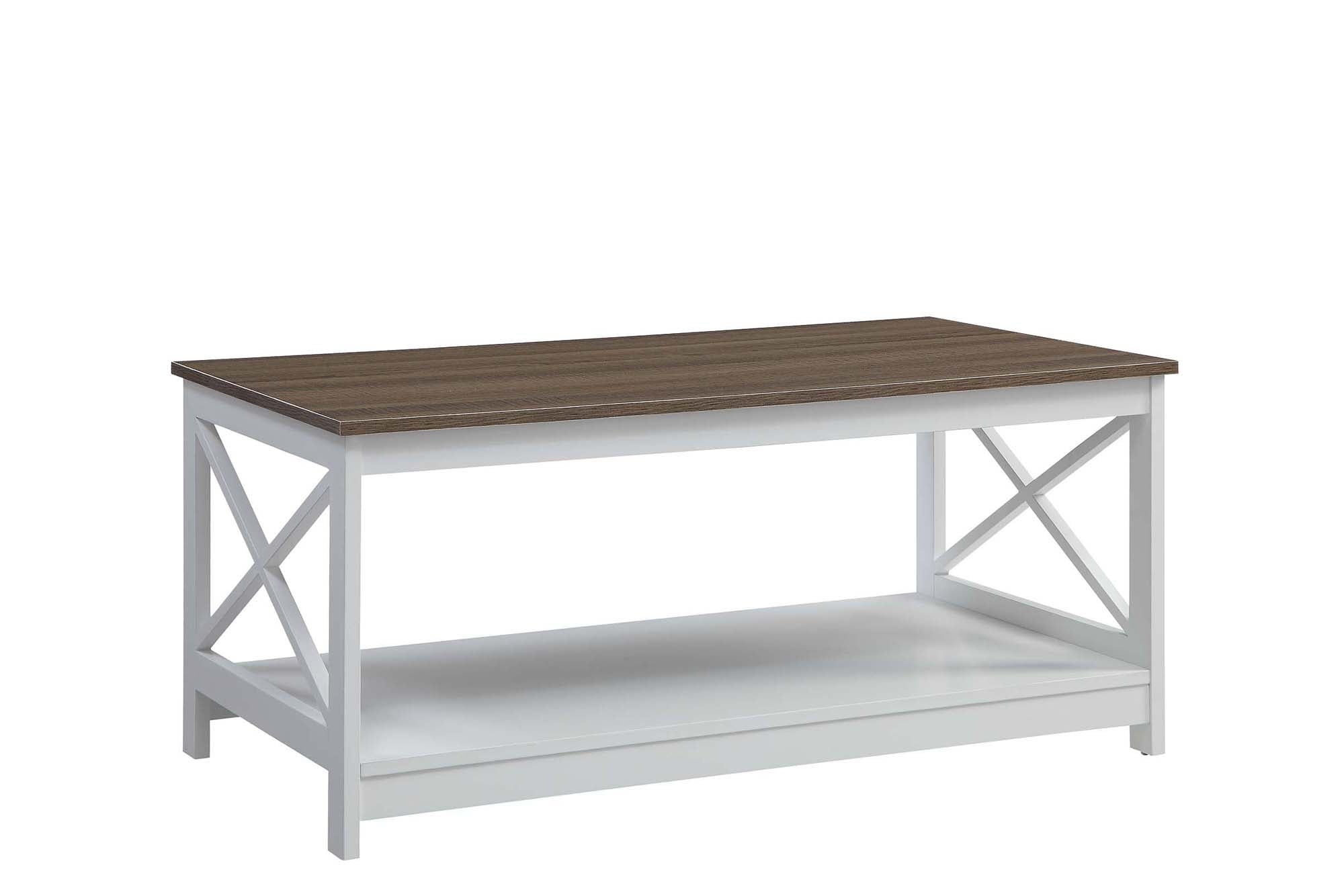 Convenience Concepts Oxford Coffee Table with Shelf, Driftwood/White