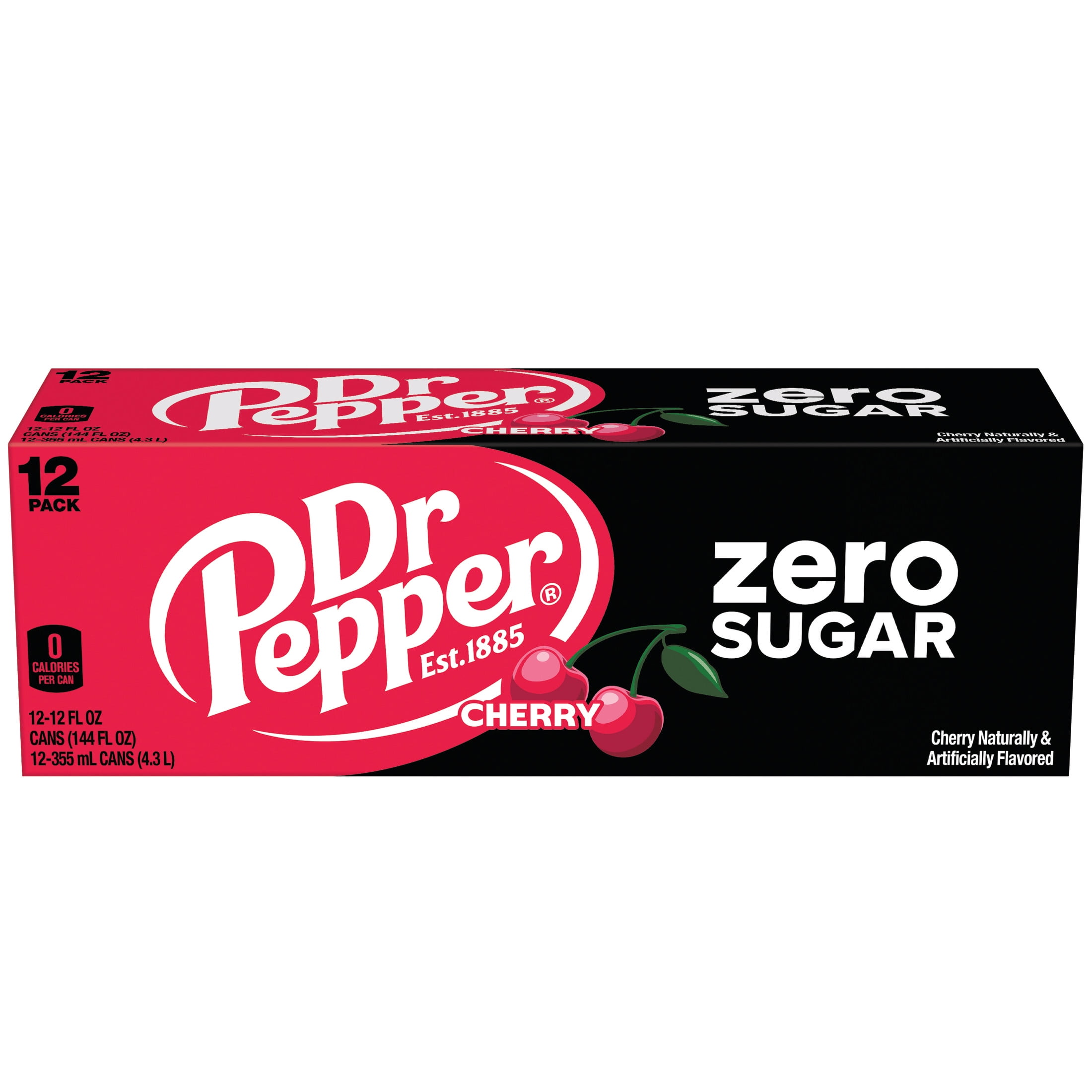 Dr Pepper Zero Sugar Cherry Soda Pop, 12 fl oz, 12 Pack Cans