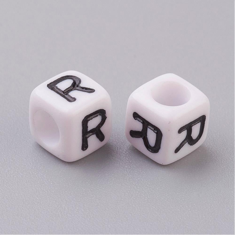 Acrylic Horizontal Hole Letter Beads Cube White Letter R Size: about 6mm wide 6mm long 6mm high hole: about 3.2mm about 2600pcs/500g