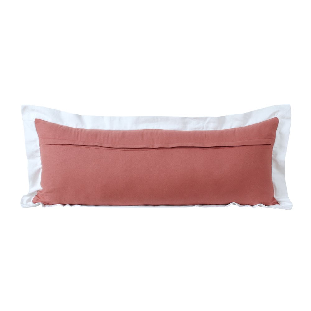 LR Home Ox Bay Hand-Woven Pink/White Bordered All-Natural Cotton Pillow Cover