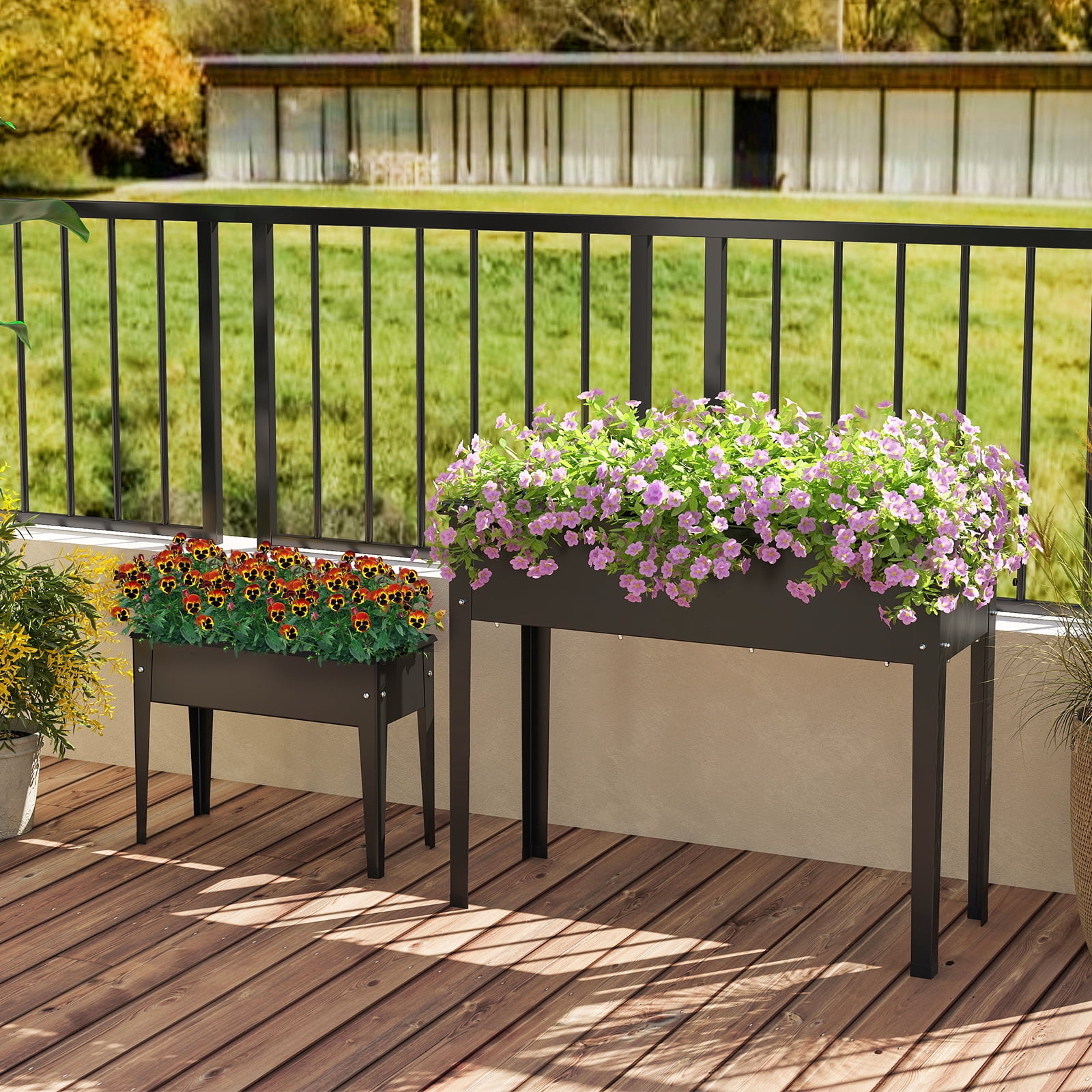 BLACK JAGUAR Raised Garden Bed, Elevated Metal Planter Box with Legs Drainage Hole Outdoor Indoor Plant Container for Flower Herb