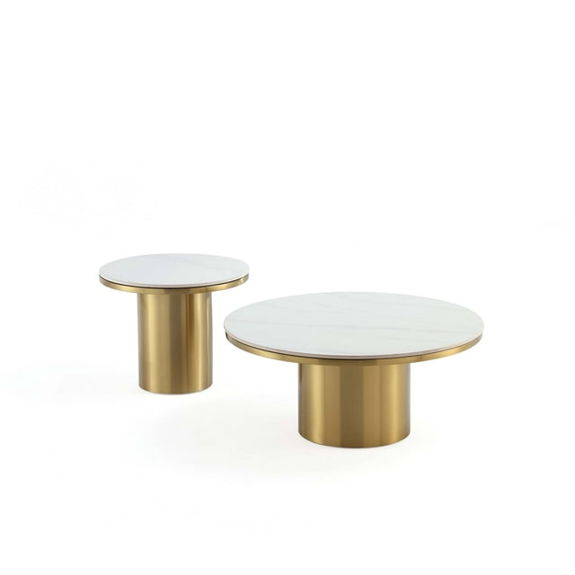 Manhattan Comfort Glenn Ensemble Moderne de 2 Pcs Table Basse et Table d'Appoint en Or