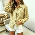 thumbnail image 2 of CaComMARK PI Button Down Shirts for Women Striped Long Sleeve Ruffle Lapel Travel Summer Going Out Shirt Yellow, 2 of 7
