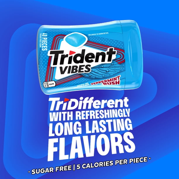 Trident Vibes Sugar Free Gum, Peppermint Rush, Regular Size, 40