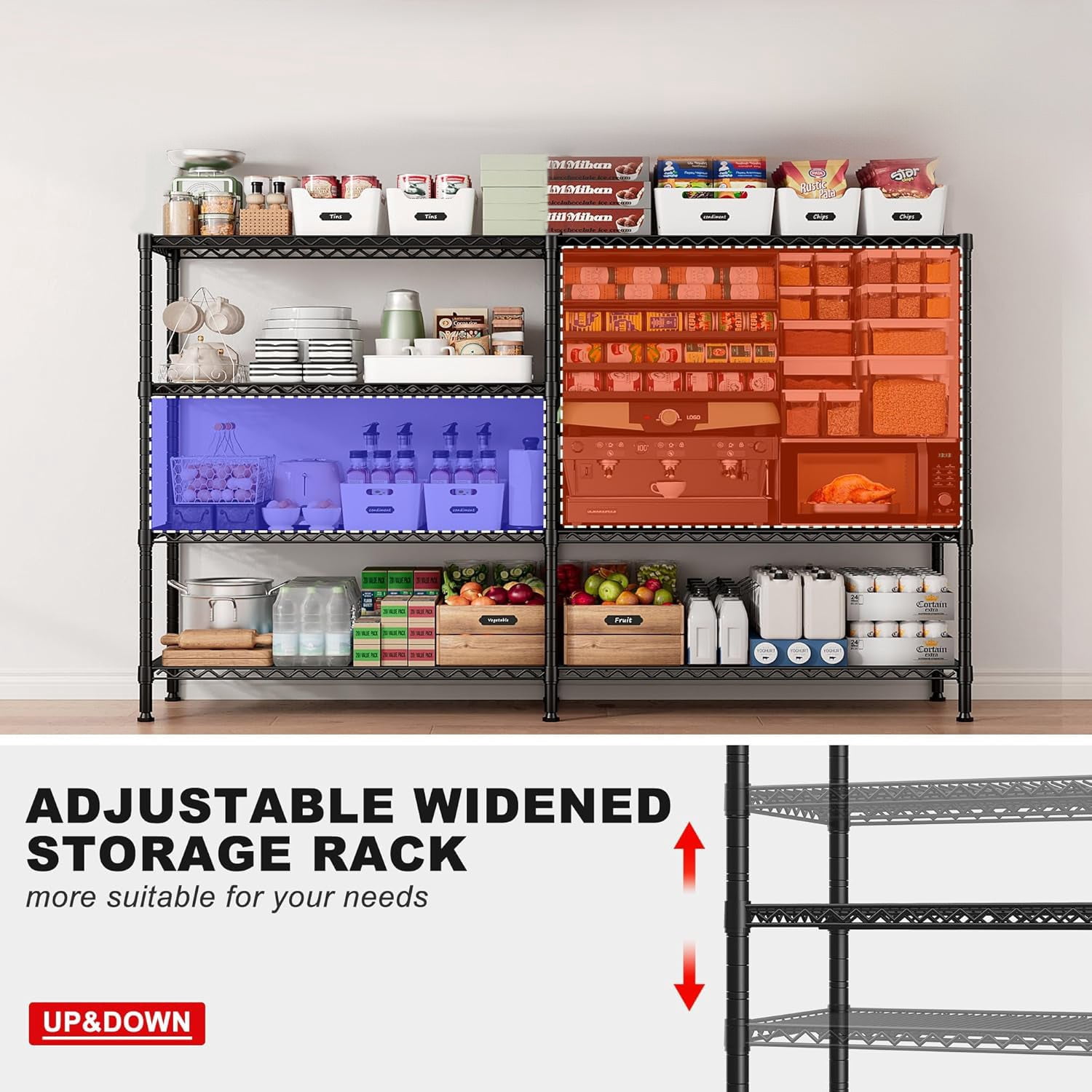Sailvan 4-Tier Heavy Duty Metal Storage Rack,60"W x 14"D x 60"H Adjustable Wire Shelving Unit,1200 lbs Capacity Garage Pantry Shelves,Black