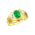 thumbnail image 4 of RYLOS Men's Rings Yellow Gold Plated Silver Rings Classic Designer Style 9X7MM Oval Gemstone &  Diamond Ring Emerald May Birthstone Rings For Men Size 11, 4 of 7