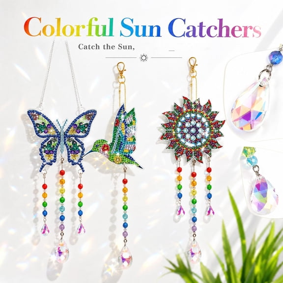 Arts and Crafts for Kids Ages 6-12, Birthday Gifts for 6 7 8 9 10 11 12 Year Old Girls, DIY Diamond Painting Kits for Kids Teens Adults, Butterfly Sun Hummingbird Wind Chimes for Home Garden Decor