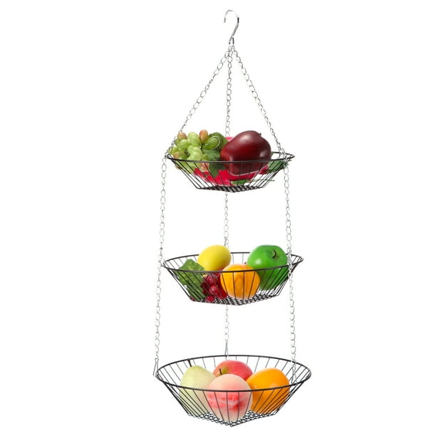 Cesta De Fruta Colgante De 3 Niveles, Frutero Colgante De Alambre De Hierro Para Ahorrar Espacio, Soporte De Metal Sólido Para Verduras Para Almacenamiento En El Hogar Y La Cocina Vogacara HA025852-01