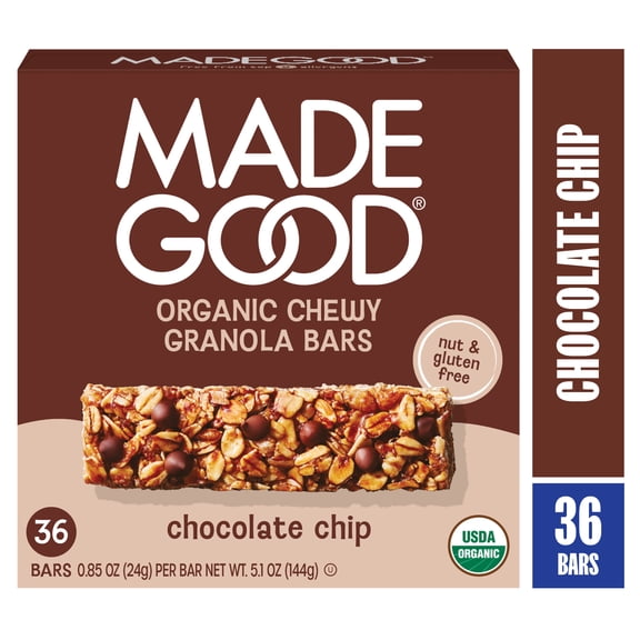 MadeGood Chocolate Chip Granola Bars, 36 Healthy Snack Bars, 0.85 oz Each