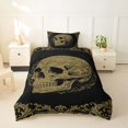 thumbnail image 2 of Homewish Gold Gothic Skull Twin Duvet Cover for Kids, Old Fashion Boho Flower Twin Bedding, Black Reversible, 2-Piece, 1 Duvet Cover and 1 Pillowcase, 2 of 5