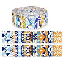 Soimoi 40Pcs Moroccan Print Precut Fabrics Strips Roll Up 1.5 inches Cotton Jelly Rolls For Quilting - Blue & Orange