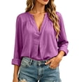 thumbnail image 5 of Bovxnpu Women Long Sleeve Button Down Shirts Cotton Linen Dressy Casual Blouses Women's Fall Cotton Linen V Neck Long Sleeve Vintage Casual Shirt Tops, 5 of 6