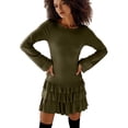 thumbnail image 3 of Women'S Long Sleeve Mini Dress Boat Neck Ruffle Bodycon Mini Flowy Cocktail Party Dresses Dark Green XL, 3 of 9