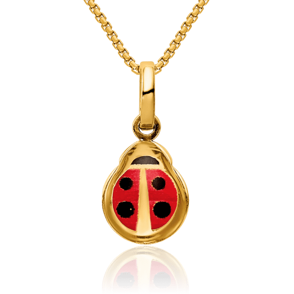 14K Solid Yellow Gold Ladybug Necklace Chain Pendant Charm