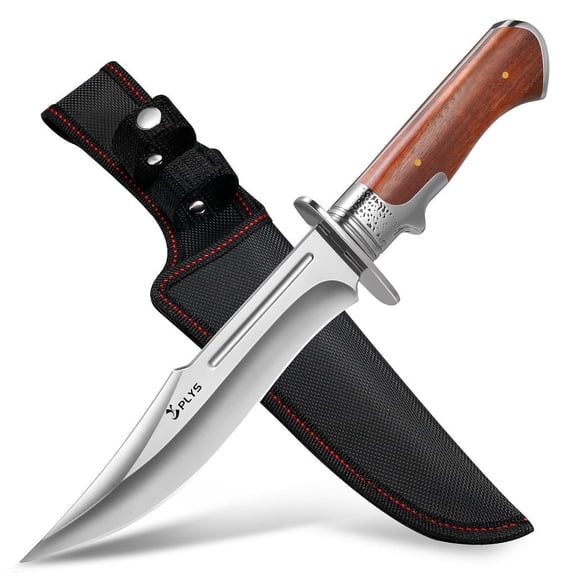 Plys Hunting Knife with Nylon Sheath, 6.9 inch Fixed Blade Outdoor Knife, Full Tang Camping Survival Tactical Knife