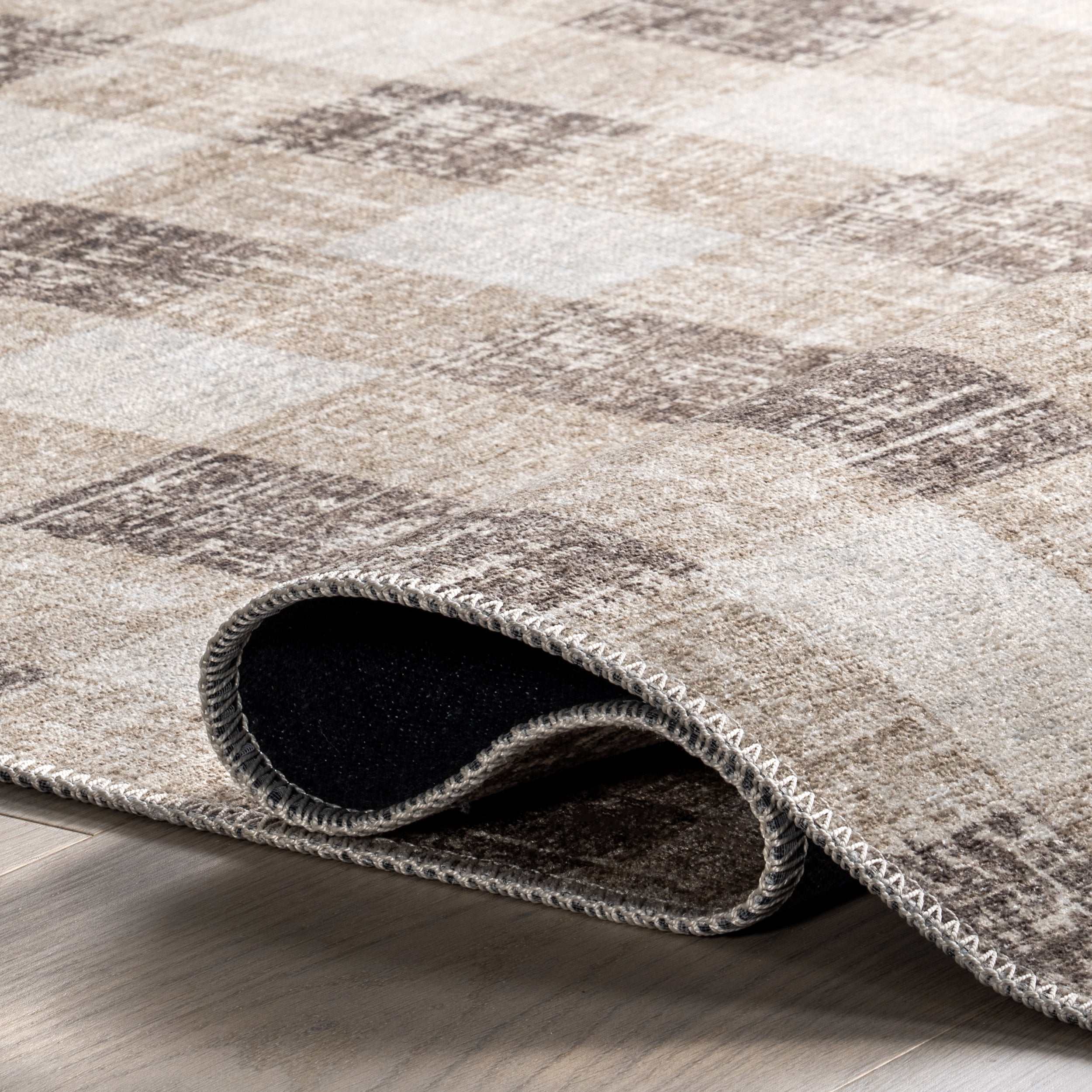 nuLOOM Drew Gingham Plaid Machine Washable Area Rug, 4' x 6', Light Brown