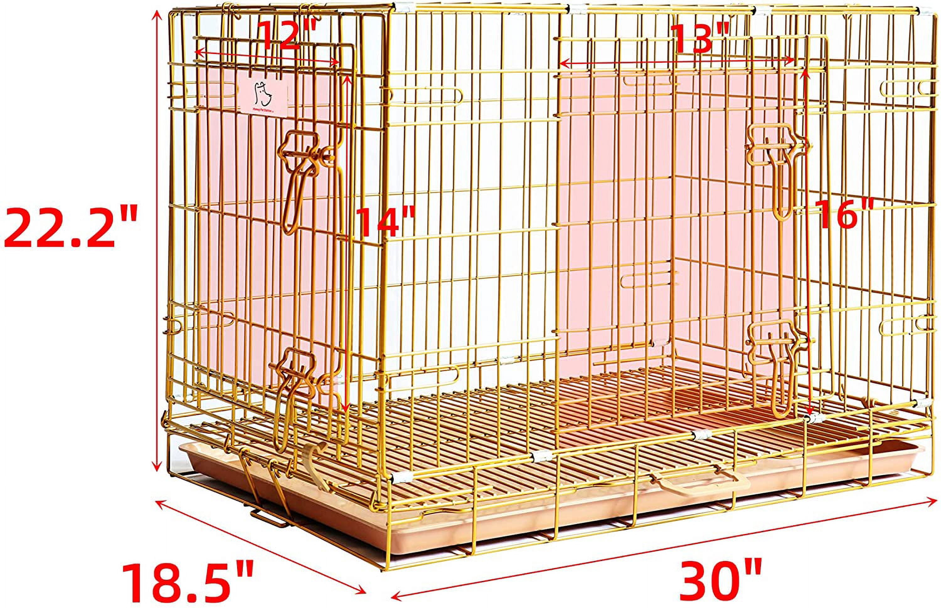 Homey Pet 30 Inch Medium Dog Crate, Copper Gold Wire Dog Cage Small, Collapsible Inside Dog Kennel Nano-Coated Metal Dog Crates with Pull-Out Floor Grid Tray, Double Doors Dual Locks, Portable Handle