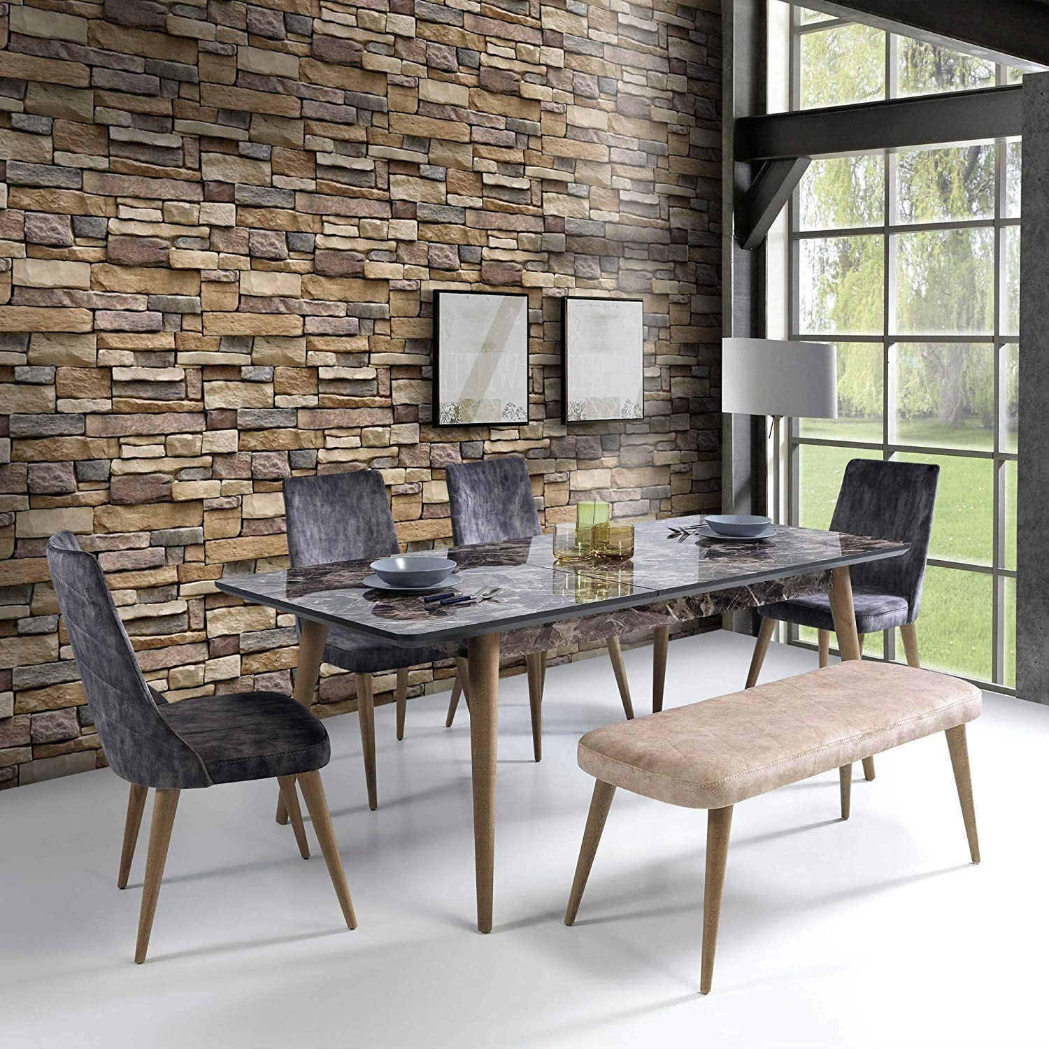 BSHAPPLUS® 17.7in x 33ft wallpaper,Stone Peel and Stick Wallpaper,Brick Self Adhesive Removable Wallpaper,Contact Paper for Bathroom Kitchen Walls,48.7 sq. ft.