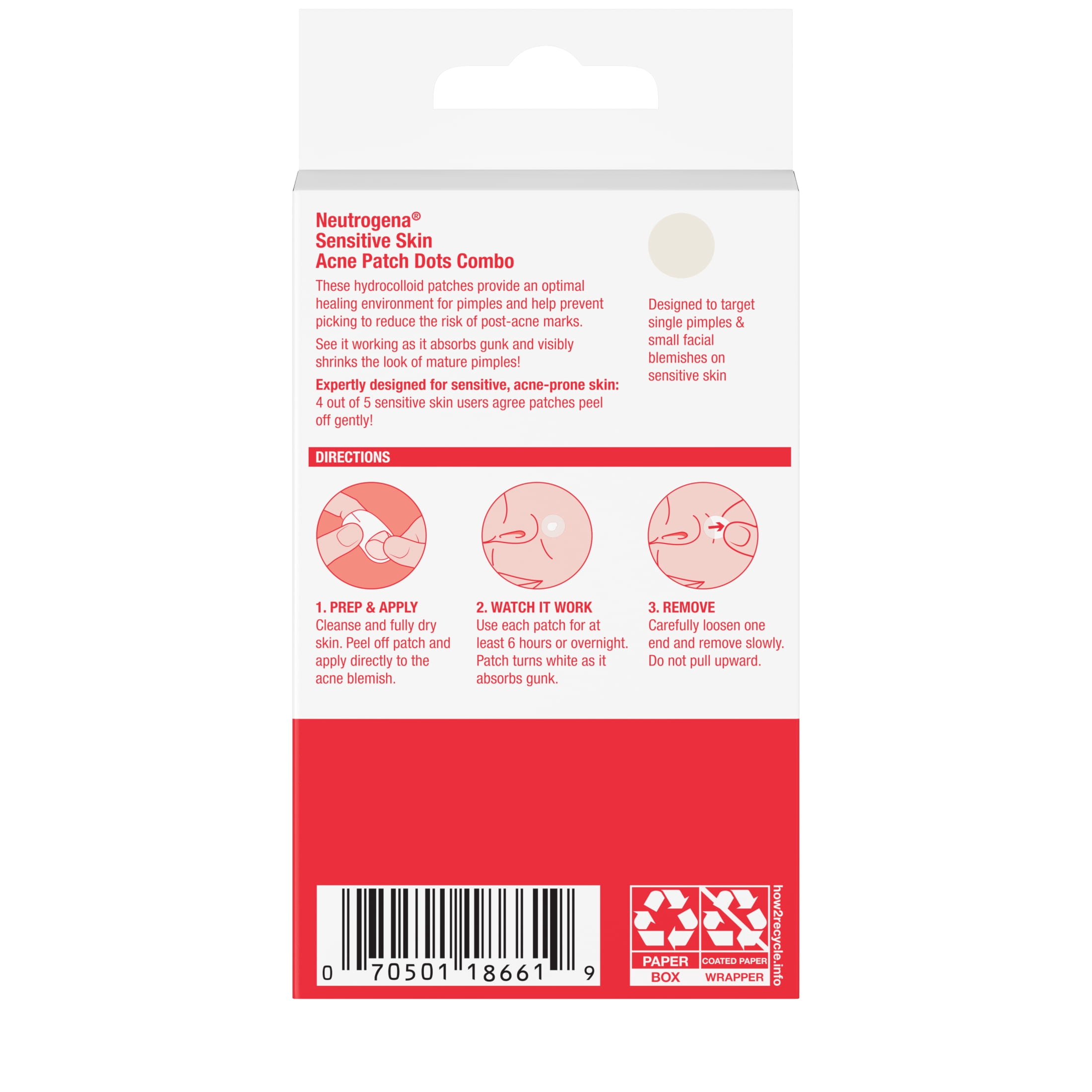Neutrogena Sensitive Skin Pimple Patches, Hydrocolloid Patches, Acne Treatment, 2 Sizes, 80 Count